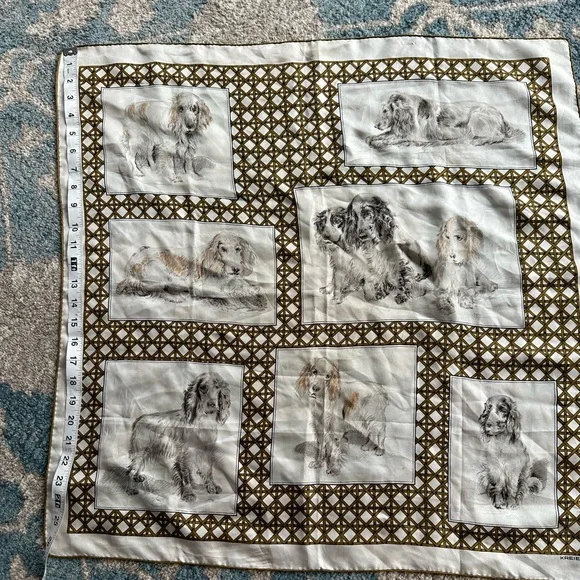 Dog Print Silk Scarf in Ivory and Gold - Picture 7 of 8